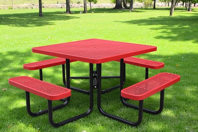 46" Square Picnic Table for Outside, Heavy Duty Metal Picnic Table Bench Set - Image 8