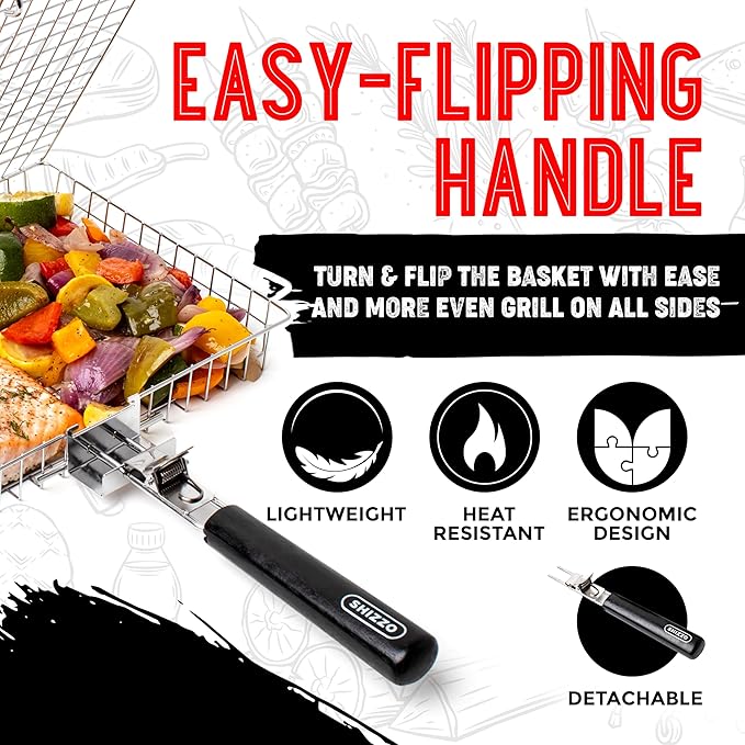 SHIZZO Grill Basket Set, Barbecue BBQ Grilling, Stainless Steel Folding - Image 5