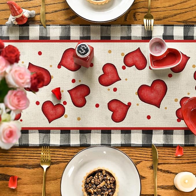 Artoid Mode Watercolor Hearts Gnomes Love Table Runner, Seasonal Anniversary - Image 7