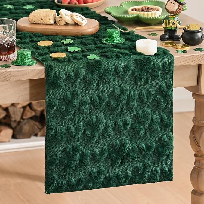 Artoid Mode Green Soft Plush Faux Fur Jacquard Heart Clover St. Patrick's Day by ArtoidMode