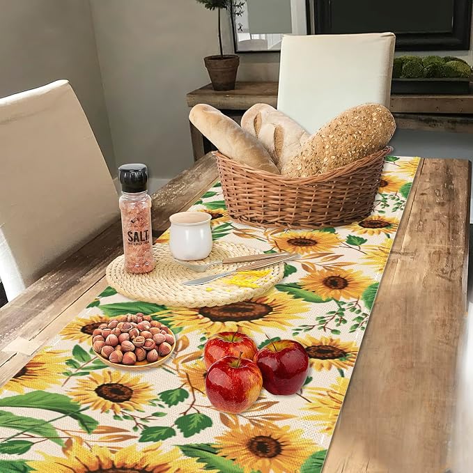 Table Runner Sunflower Leaves Table Runners Summer Seasonal Kitchen Dinning - Image 4