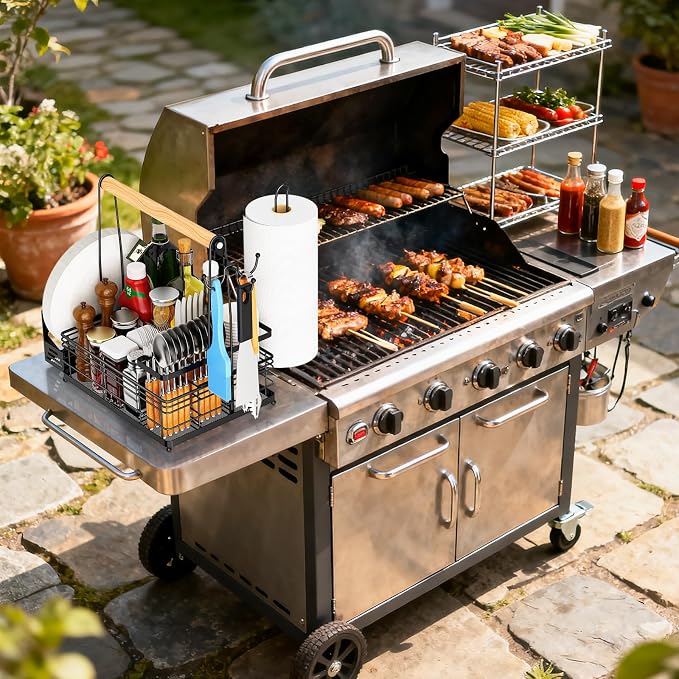 Grill Caddy, BBQ Caddy with Paper Towel Holder & Utensil Holder, Picnic Caddy - Image 7