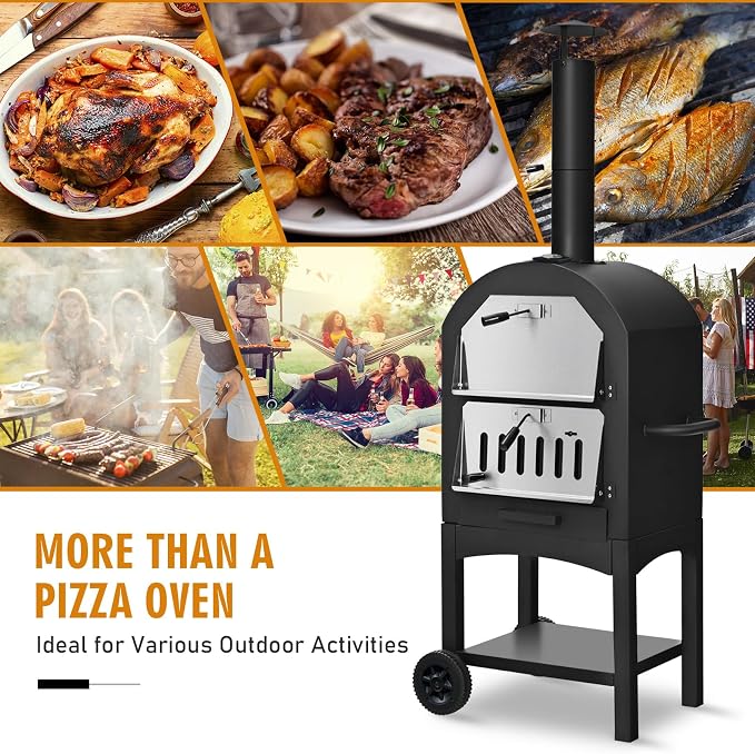 Happygrill Outdoor Pizza Oven Wood Fired, Portable Pizza Maker Grill w/Stone - Image 5