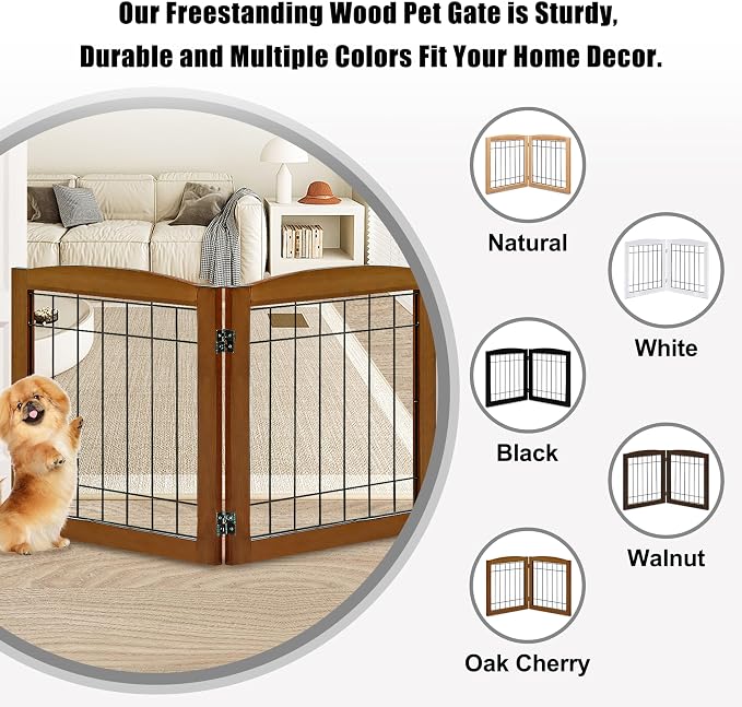 LZRS 2-Panel Freestanding Foldable Wood Dog Gate – Solid Wood & Steel Wire - Image 4
