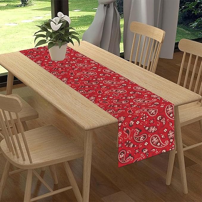 Red Paisley Table Runner, Rustic Damask Antique Floral Flower Retro Boho - Image 2