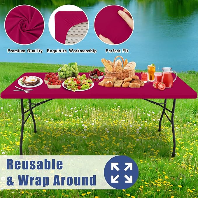 Spandex 8 Foot Rectangle Table Cloth 6 Pack, Elastic Fitted Tablecloths - Image 5