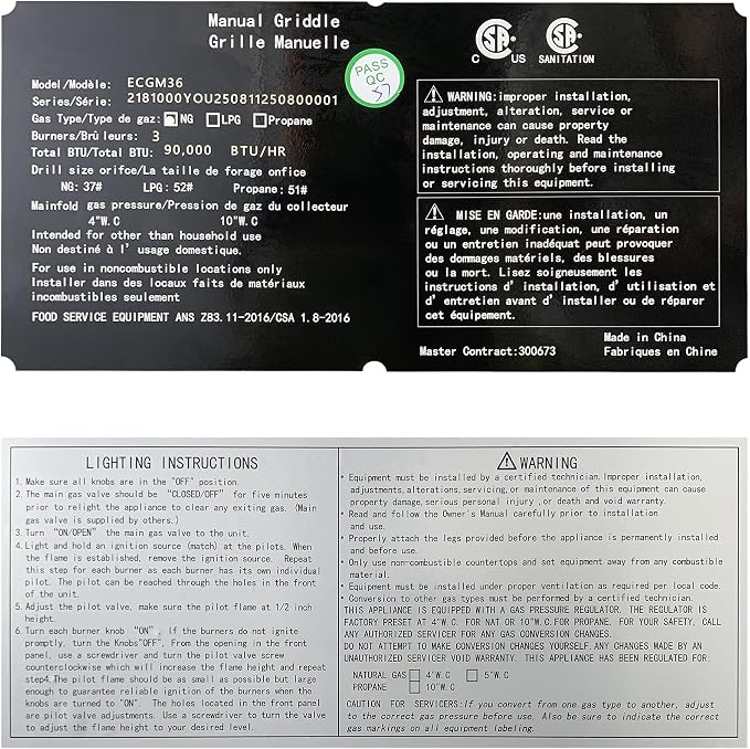EGGKITPO 36 Inch CSA Certified Commercial Propane/Natural Gas Griddle Manual - Image 7