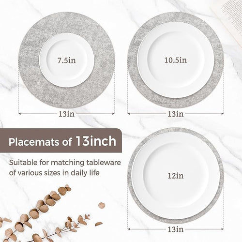 13" Round Placemats Set of 12, Reversible Faux Leather Heat Resistant Table Mats - Image 2