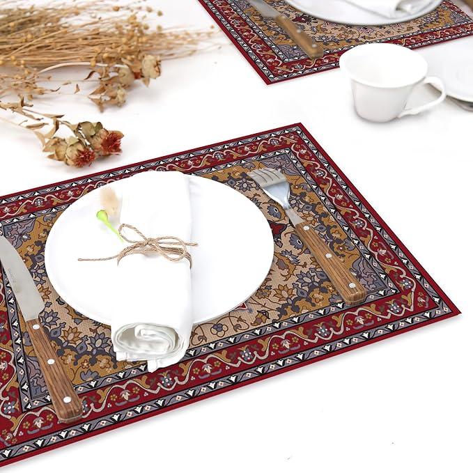Ethnic Boho Linen Placemats Set of 6, 12x18 Inch Vintage Bohemian Washable - Image 6