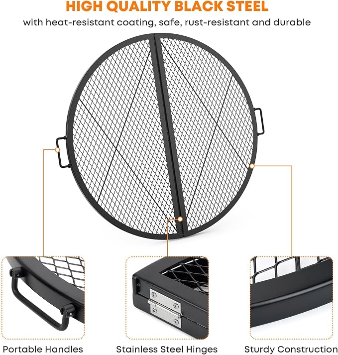 Stanbroil X-Marks Fire Pit Cooking Grill Grates, Foldable Round Cooking Grate - Image 3