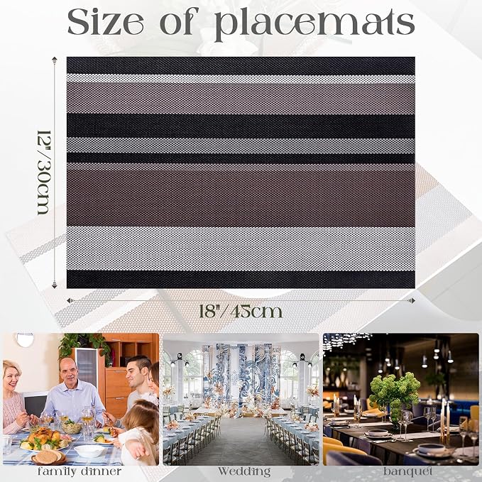 Set of 6 Colorful Striped Vinyl Placemats Heat-Resistant Washable Placemats - Image 4