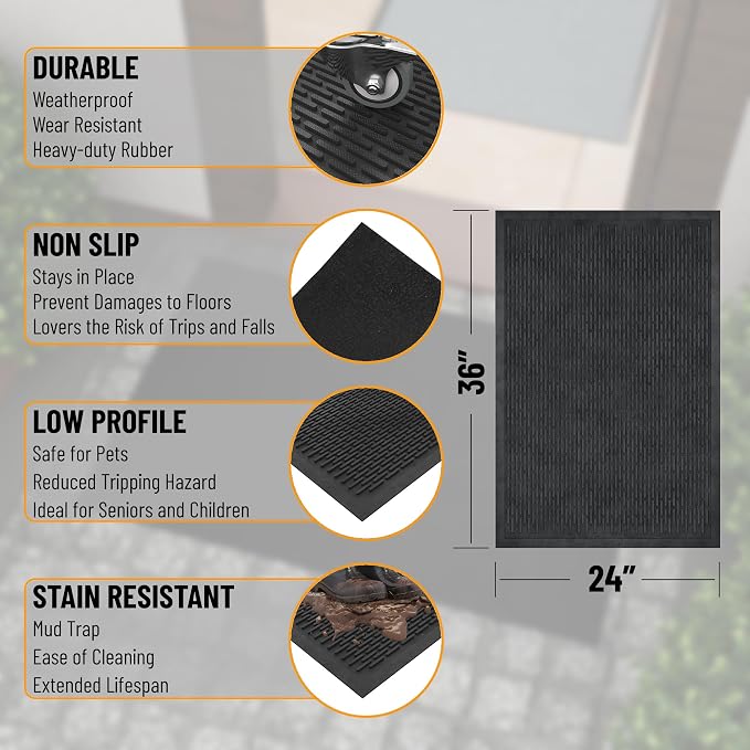 Ottomanson Heavy Duty Rubber Floor Mat – Non-Slip, Waterproof, or Patio – Stain - Image 4