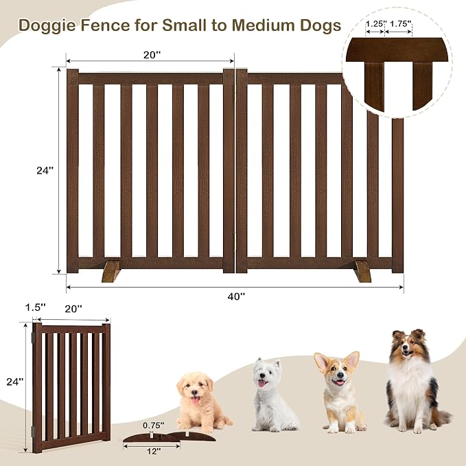 24" Height Tall Freestanding Pet Gate, Solid Wood Folding Safety Fence Wooden - Image 3