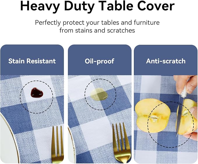Romanstile Gingham Rectangle Plastic Tablecloth, 100% Waterproof Checkered PVC - Image 4