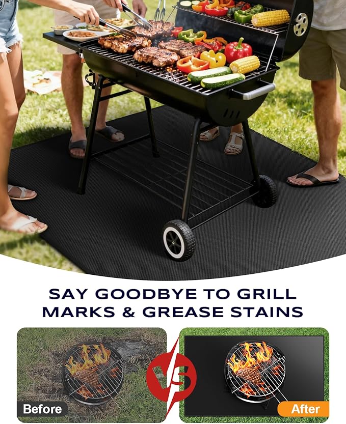 Under Grill Mat, 60 x 40 Inch Black Fiberglass Silicone-Coated Pad