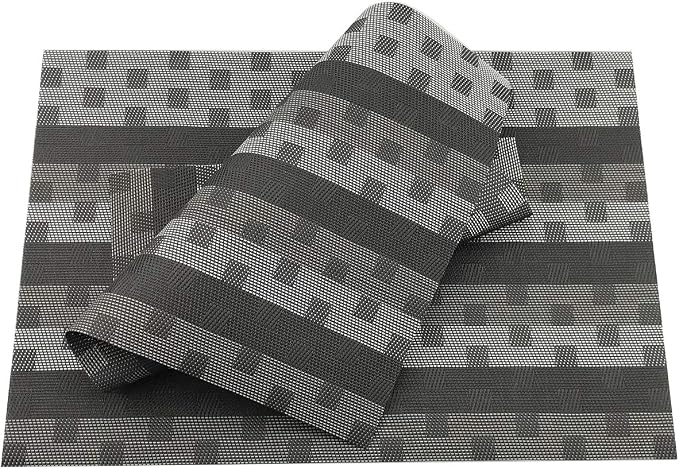 Gugrida Black Placemats 6pcs Placemats Stain PVC Table Mats Woven Vinyl - Image 6