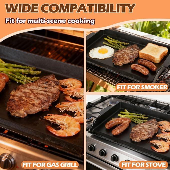 Universal Cast Iron Griddle for Charcoal & Gas Grills and Stove Top, Thickened - Image 7