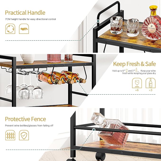 Bar Cart, Serving Cart for Home, Microwave Cart, Drink Cart, Mobile Kitchen - Image 2