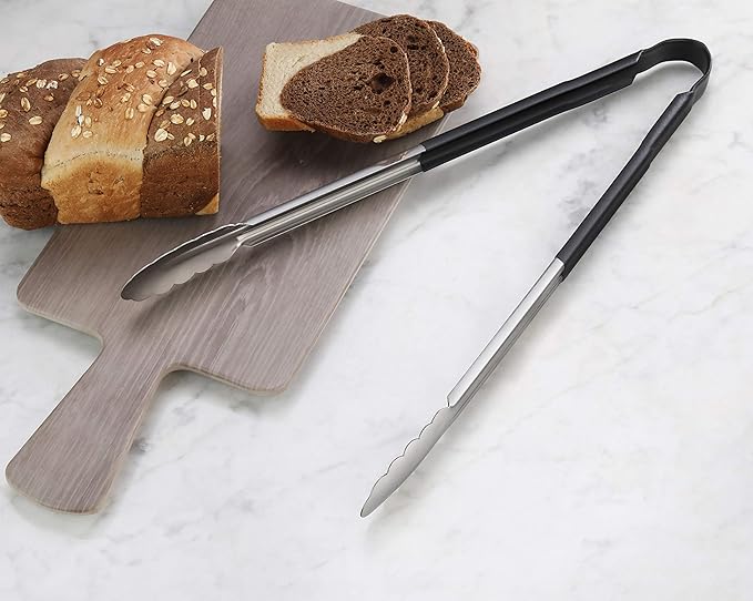 Utility Spring Tongs, 16-Inch Stainless Steel with Black Vinyl Handles