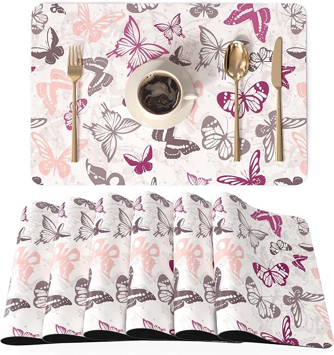 QIYI Placemats Set of 6, 12x18 Inch Faux Leather Place Mats by QIYI