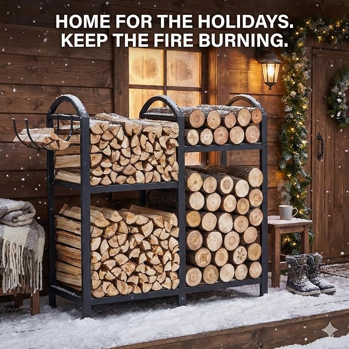 Firewood Rack Indoor With Hooks, 31inch Firewood Rack, log holders - Image 8
