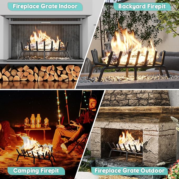 24-Inch Fireplace Grate, Heavy Duty 7-Bar Log Rack Holder Made of Solid Round - Image 6