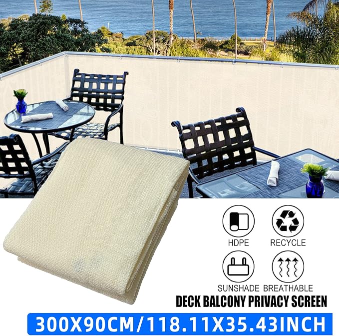 3'x10'Balcony Privacy Screen Cover Fence Cover UV Protection Weatherproof - Image 6