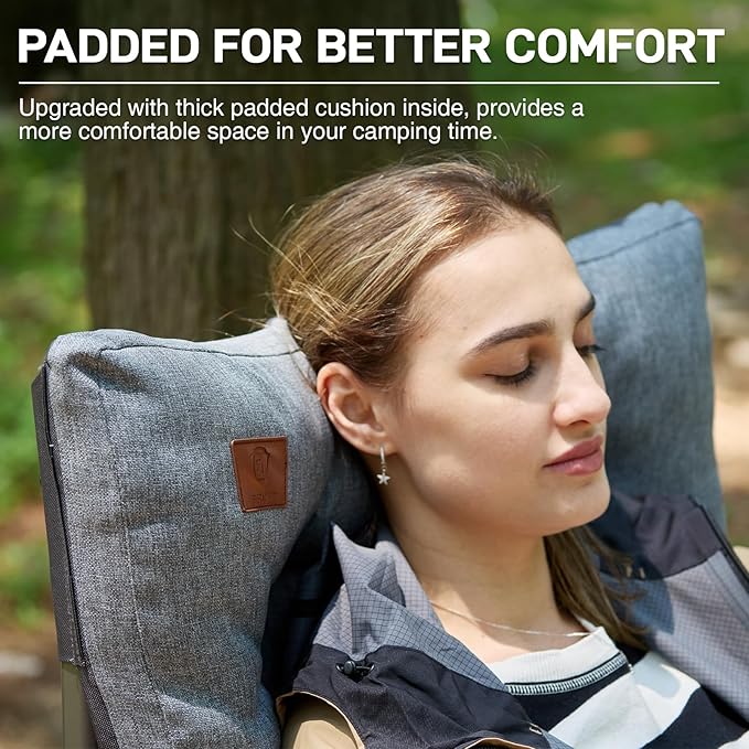 Camping Chair with Padded Back, Cup Holder and Mesh Pocket, Grey