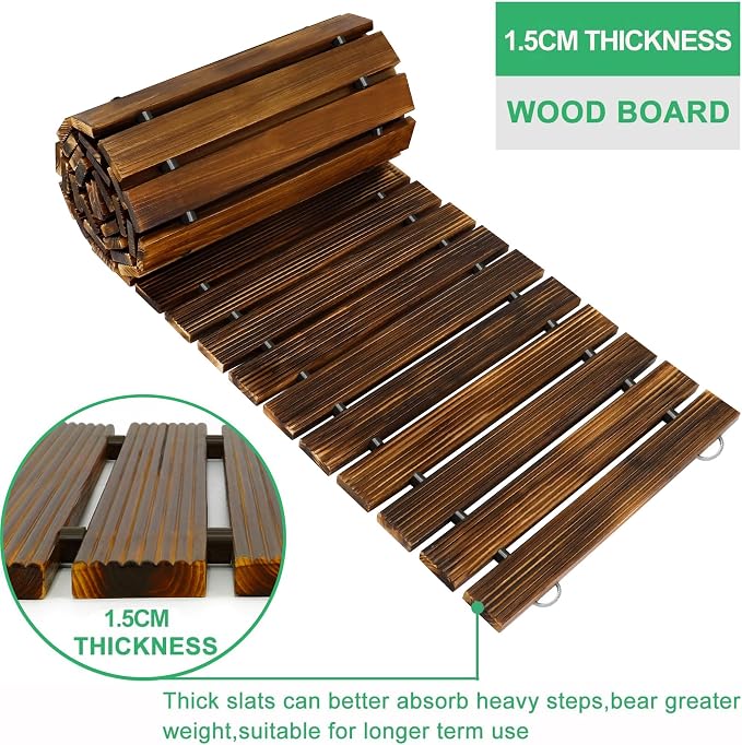 RELIANCER 12' Wooden Garden Pathway, Outdoor Roll Out Cedar Straight Walkway - Image 3