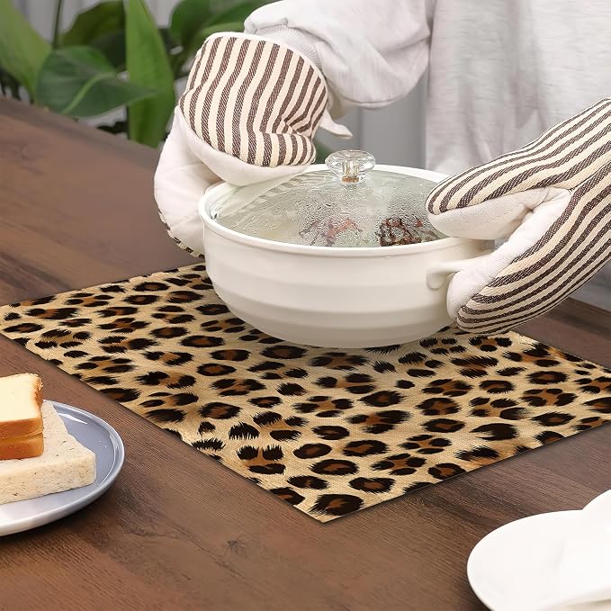 Leopard Skin Texture Placemats Set of 6, Placemats Washable Kitchen Dining - Image 4