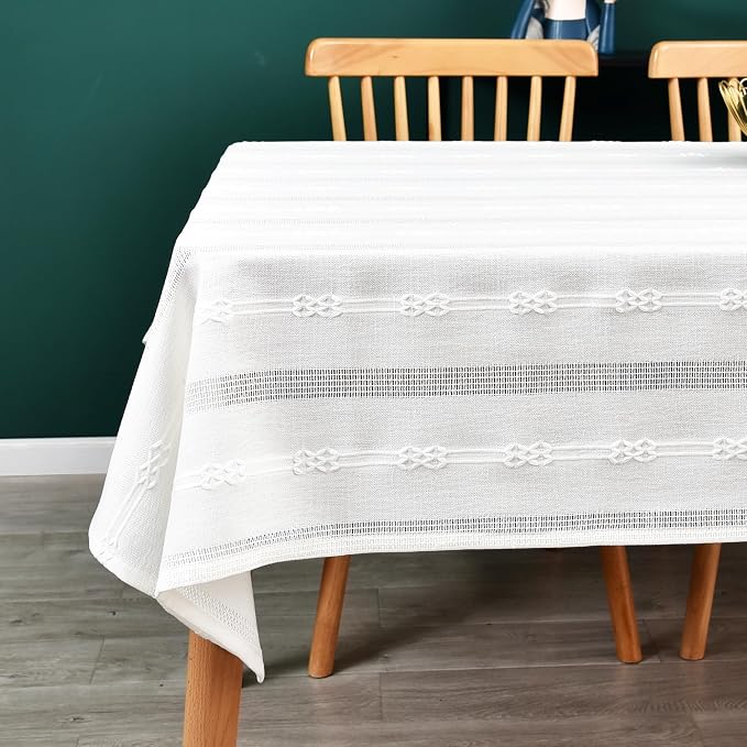 White Cotton Tablecloth for Rectangle Table Heavy Duty Farmhouse Vintage by Yofori