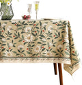 ISAENNE Designer Green Linen Table Cloth Rectangle, Floral French Country by Isaennehomedecoration