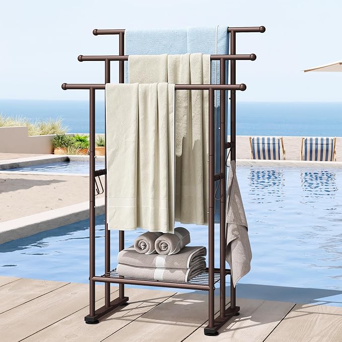 ELYKEN 3 Tier Standing Towel Rack, Freestanding Floor Towel Rack - Image 8