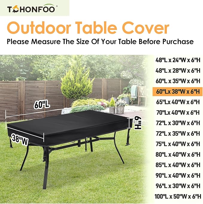 TOHONFOO Rectangular Patio Table Cover - Image 2
