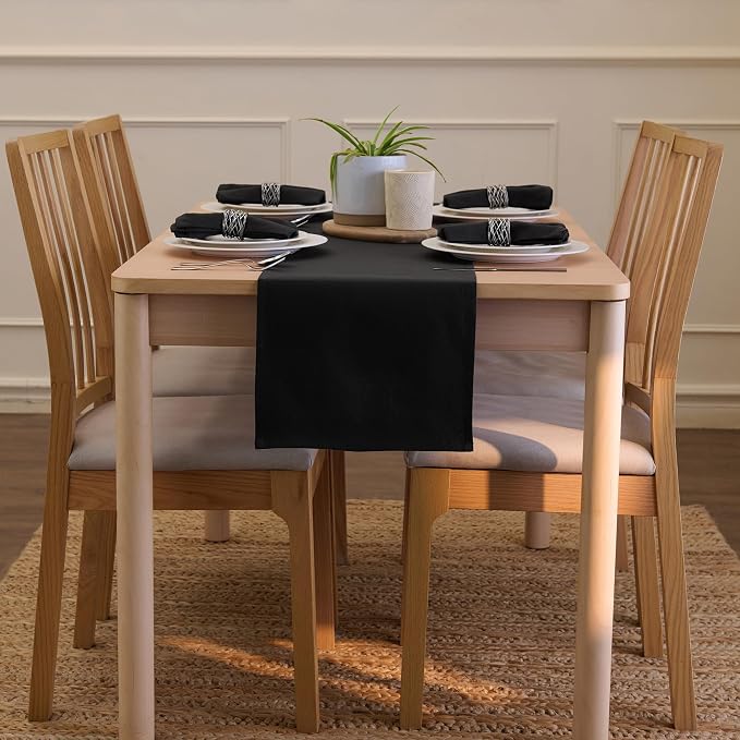 Encasa XO Table Runner 13"x104" Long | Cotton Canvas Fabric | Jet Black Solid - Image 4