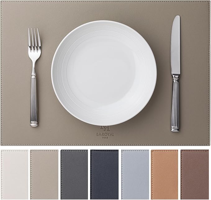 Faux Leather Placemats Set of 12 Vinyl Washable Wipeable Table Mats by BAROYAL