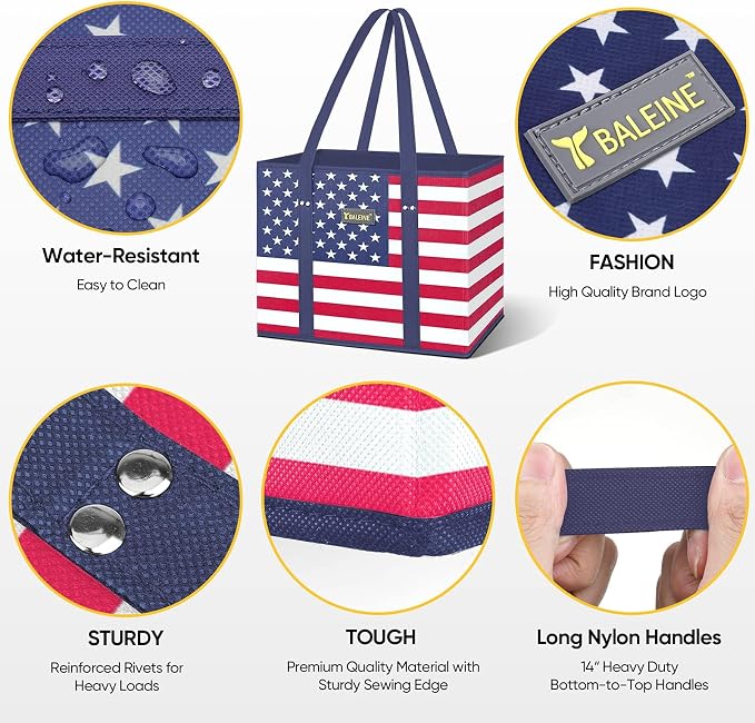 BALEINE 3Pk Reusable Grocery Bags, Foldable Shopping Bags - Image 2
