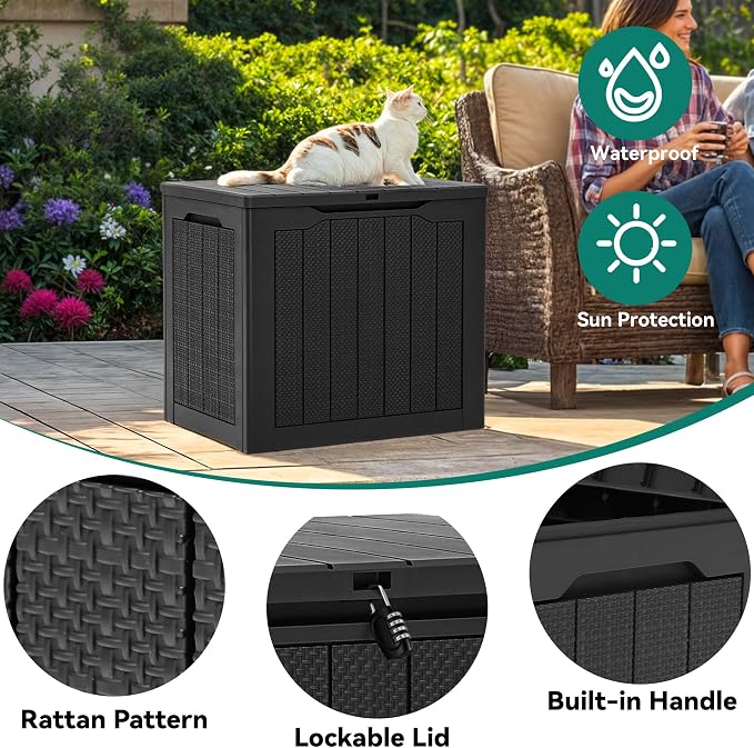 YITAHOME 30 Gallon Resin Deck Box, Weather Resistant Outdoor Rattan Storage Box - Image 4
