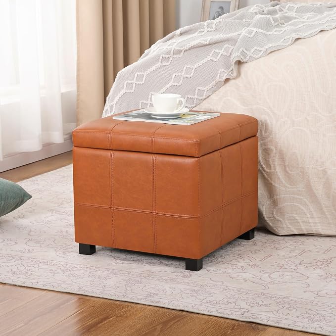 Homebeez Faux Leather Lift Top Storage Ottoman Bench - Image 2