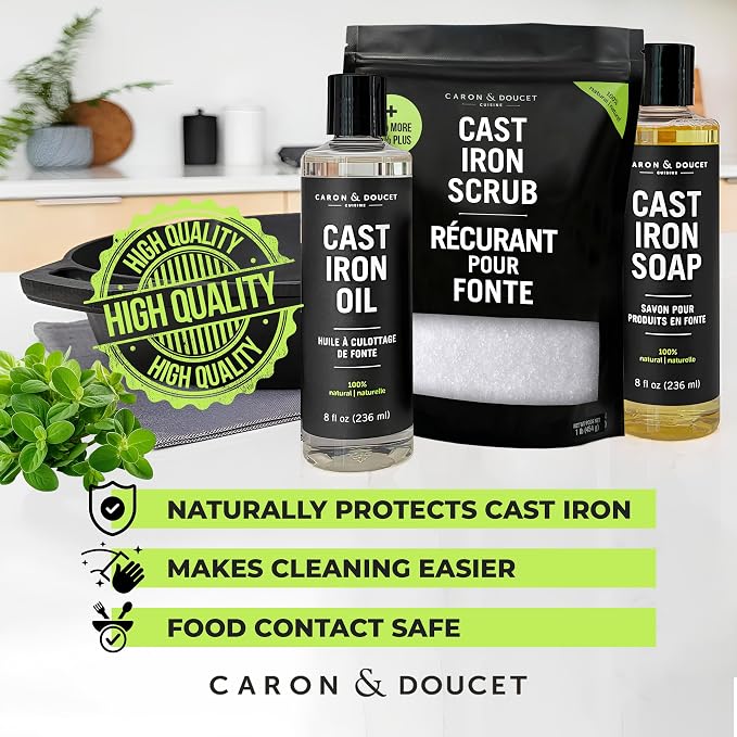 CARON & DOUCET – Ultimate Cast Iron Set PLUS: Seasoning Oil, Cleaning Soap & - Image 5