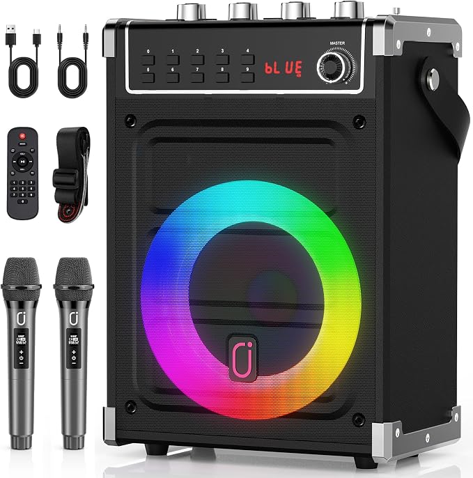 JYX Karaoke Machine with 2 Wireless Microphones, Portable Bass/Treble Bluetooth by JYX