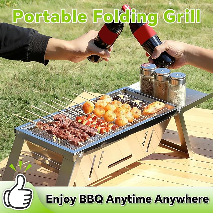 Foldable Small Charcoal Grill, Portable Stainless Steel Charcoal Grill - Image 9