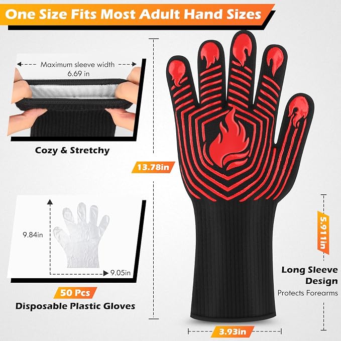 BBQ Gloves, 1472°F Heat Resistant Gloves Fireproof Mitts, Grilling Gloves - Image 2