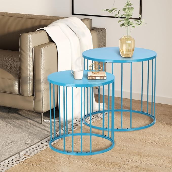 SUNNYPARK Outdoor Side Table Set of 2, Metal Circle Accent End Tables - Image 8