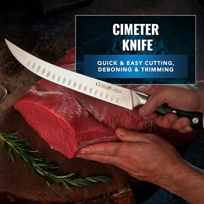 Cutluxe Butcher Knife Set – Cimeter Breaking & Bullnose Carving Knives - Image 4