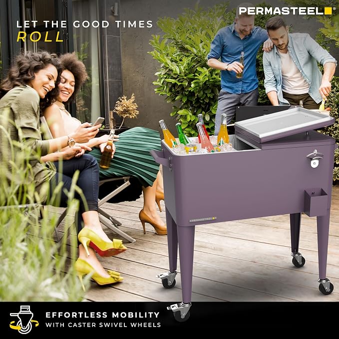 Permasteel 80 Quart Party Cooler, Rolling Ice Chest - Image 4