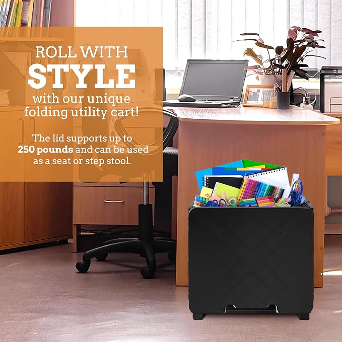 Inspired Living Collapsible Ultra-Slim Pack-N-Roll, 2 Wheel Utility Cart w/Lid - Image 7
