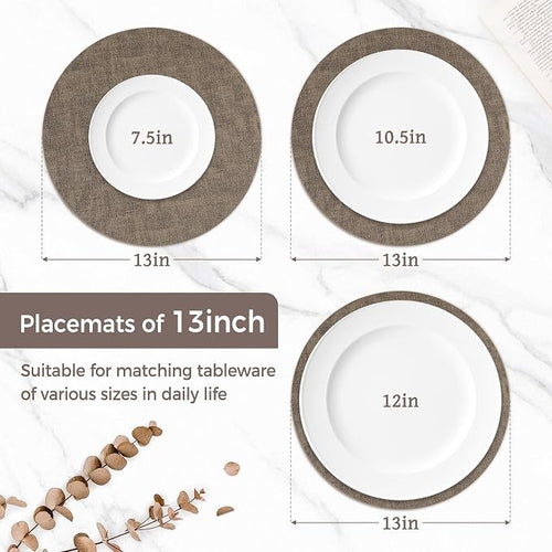 13" Round Placemats Set of 12, Reversible Faux Leather Heat Resistant Table Mats - Image 2