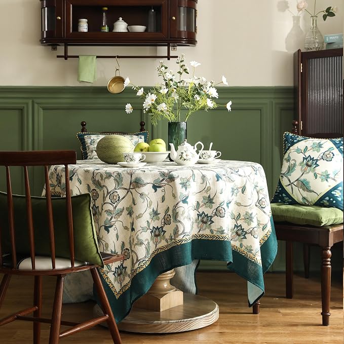 patdrea Designer Green Small Square Table Cloth, Vintage Floral Linen Durable - Image 8