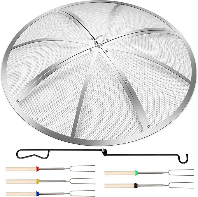 Fire Pit Spark Screen 40 Inch Round, Heavy Duty Stainless Steel Outdoor Fire by Baitedelai